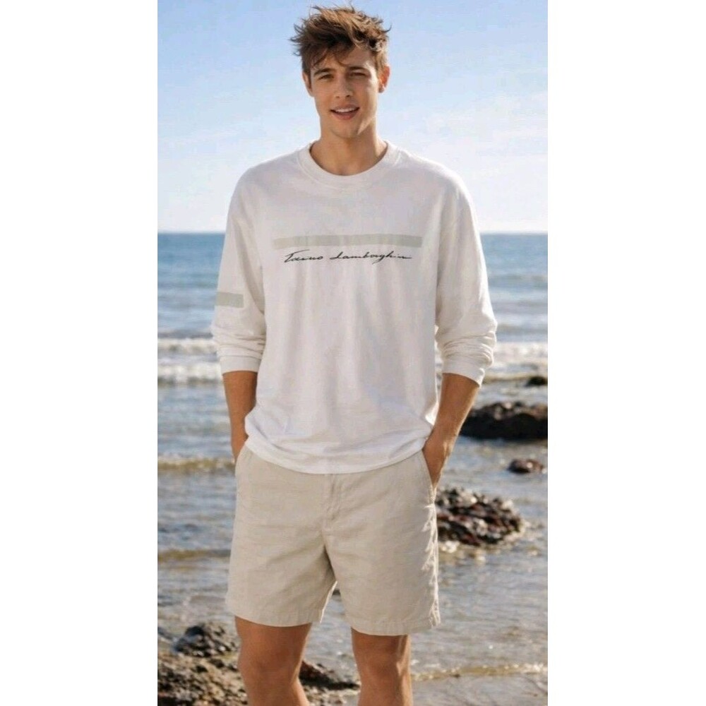 Tonino Lamborghini White T Shirt Logo Signature Short Sleeve Italy Size XL